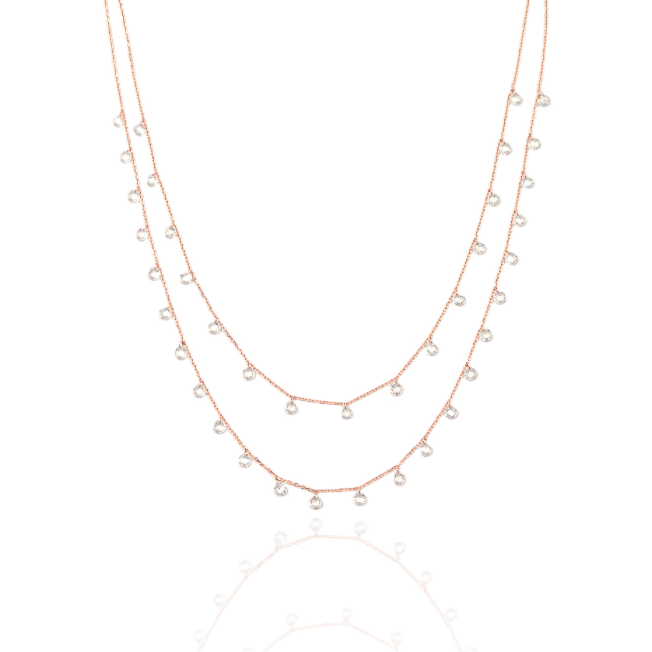 Solitaire Double Layered Necklace Finished in 18kt Yellow Gold and Platinum  - CRISLU