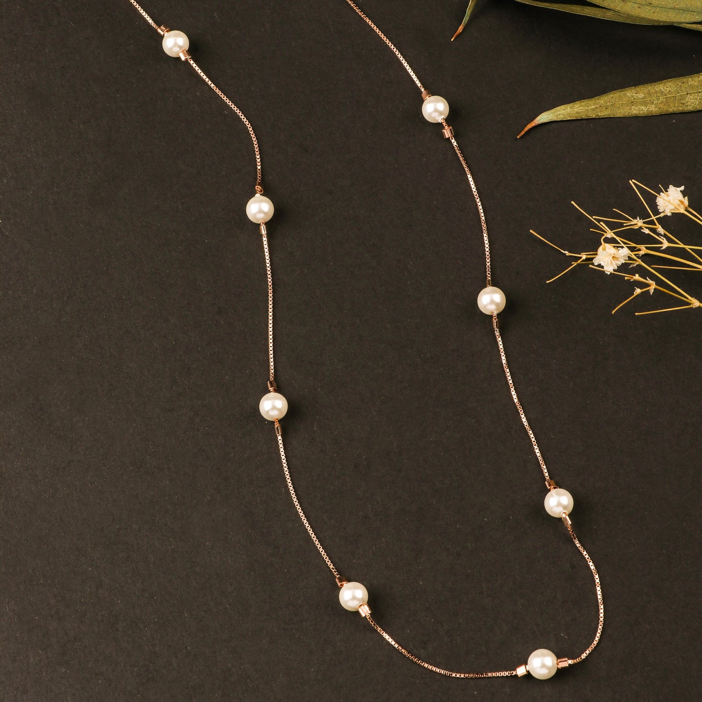 Rose Gold White Pearl Necklace