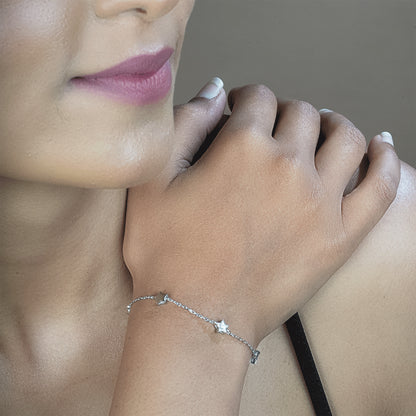 Silver charm zirconia bracelet