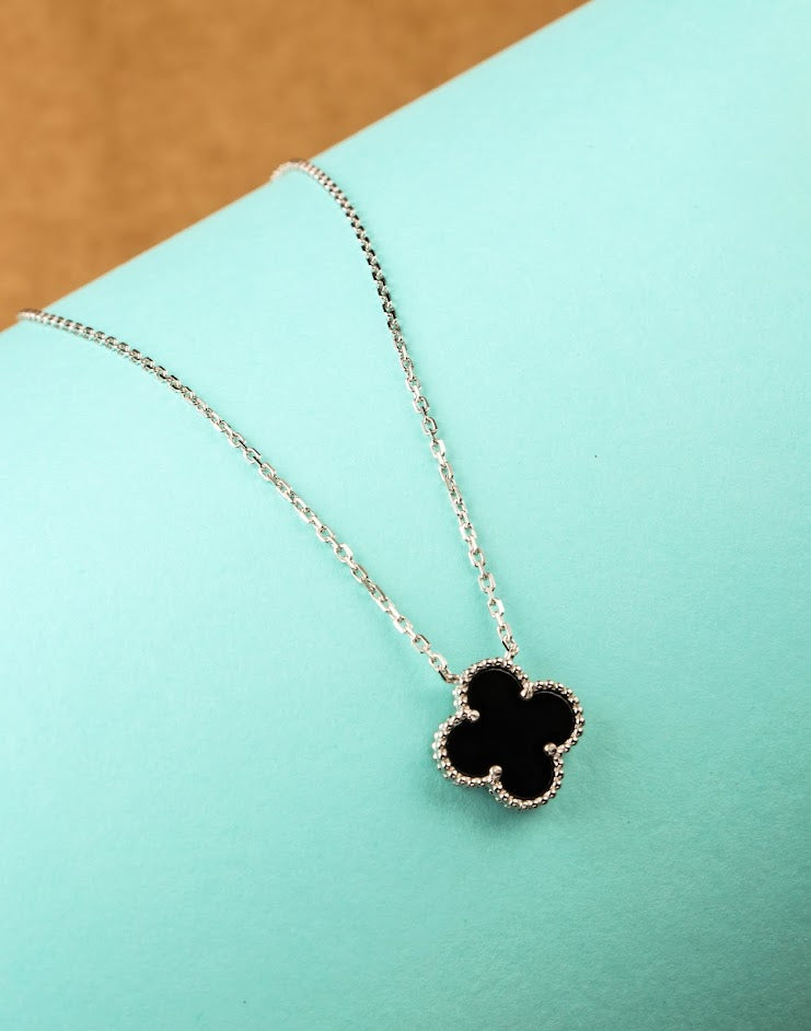 Four leaf clover lucky charm black ceramic necklace