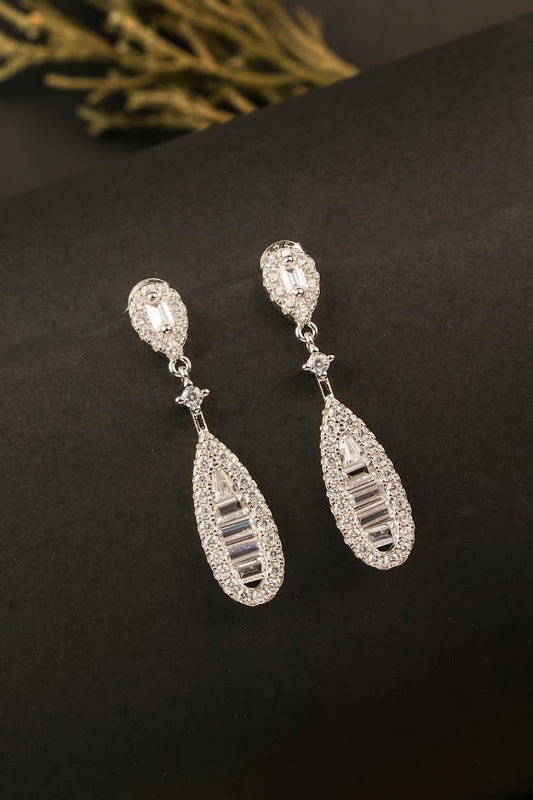 Silver zircons elegant drop earrings