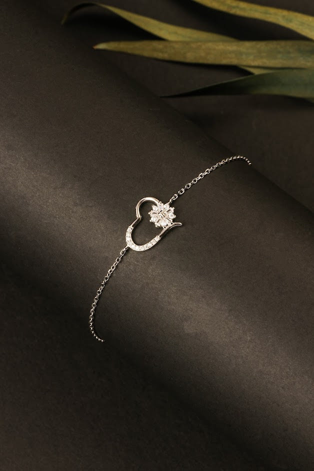 Heart flower zirconia bracelet